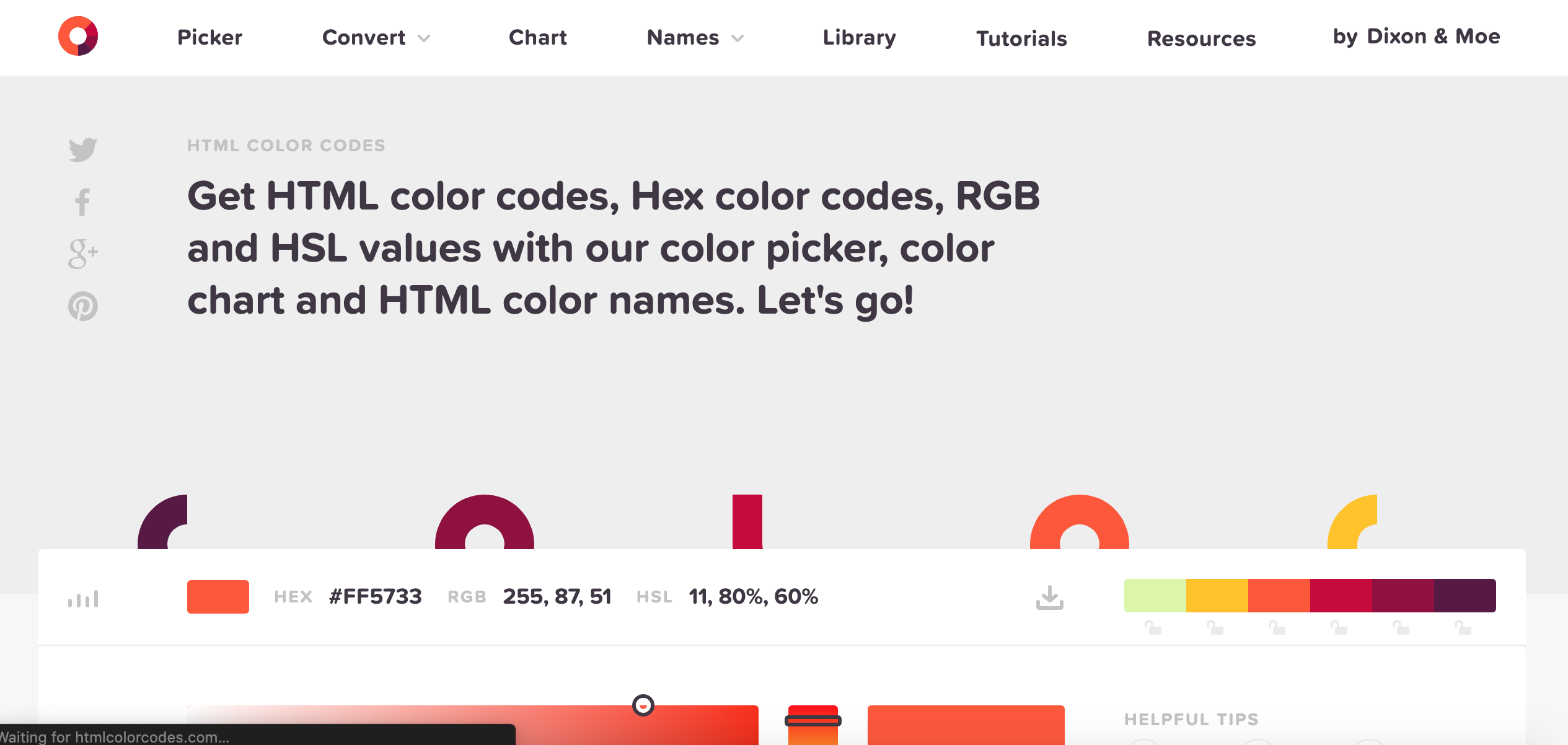 A screenshot from the website called HTML Color Codes.